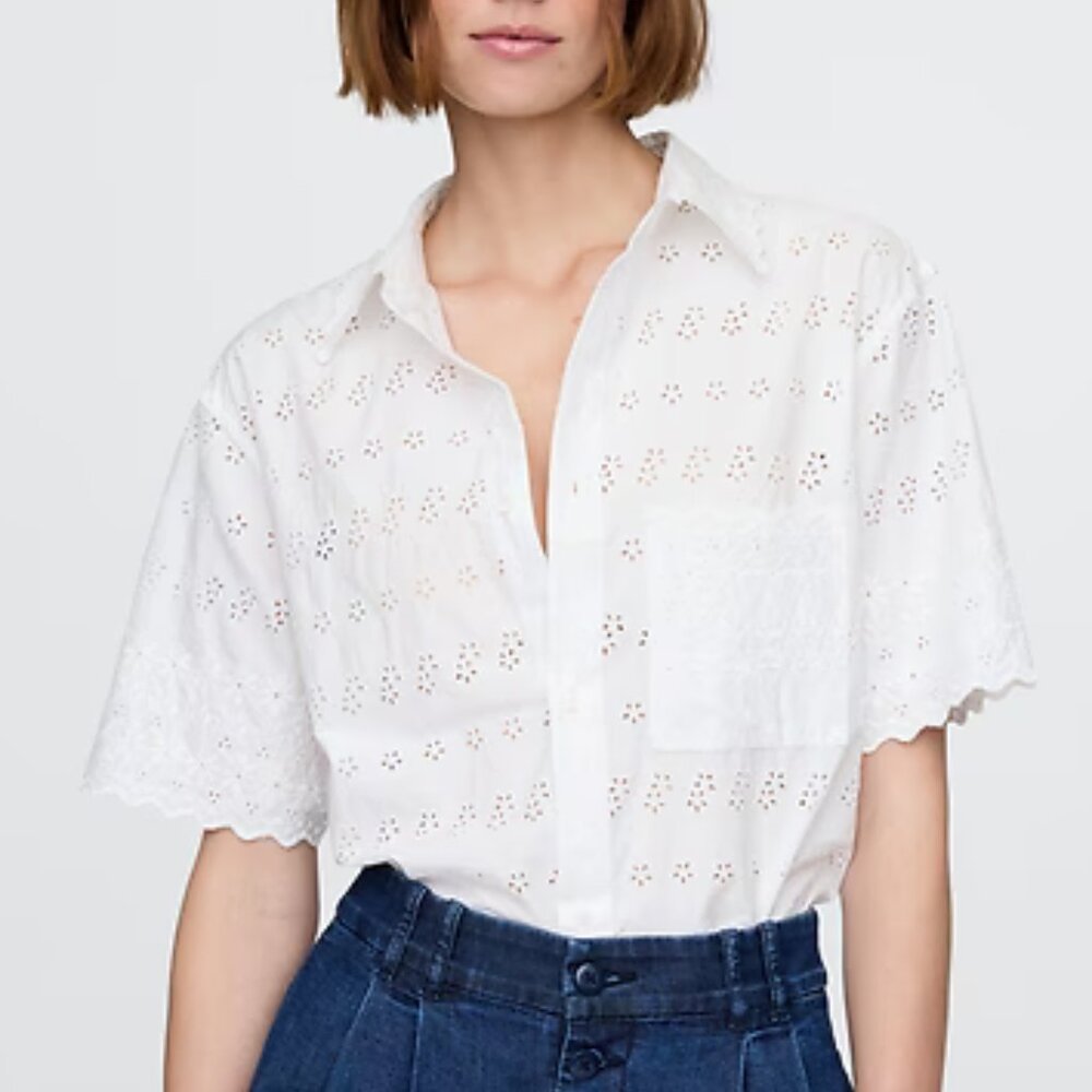 Gap × DÔEN Adult Eyelet Shirt, new off white, XS, NWT